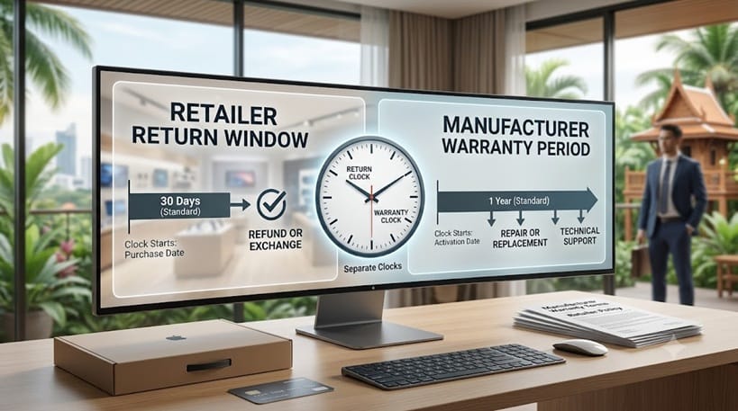 retailer return window versus warranty claim timeline