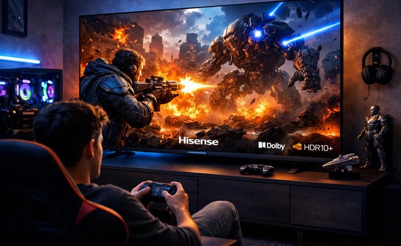 who should buy Hisense 85E7SF — gaming and movie night setup