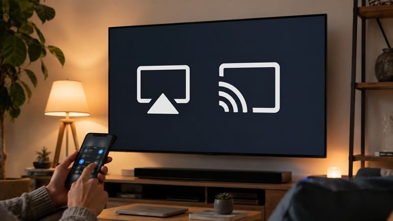 AirPlay and Chromecast icons on a Vizio smart TV