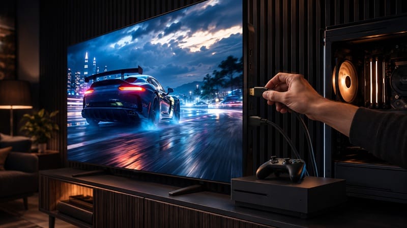 Budget TCL TV set up for console gaming