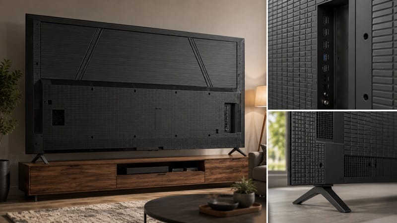 Hisense 100E7SF ports and design — Mini-LED connectivity