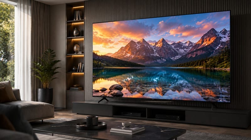 Hisense 100E7SF review — front view on stand