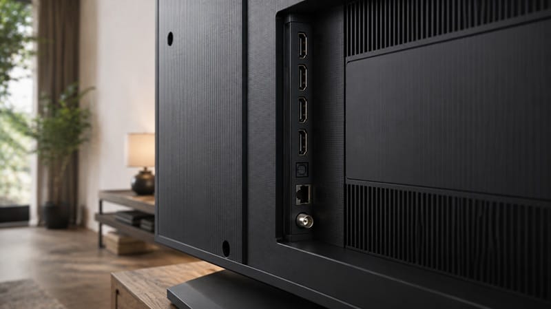 Hisense 55U7SG ports and design — HDMI 2.1 connectivity