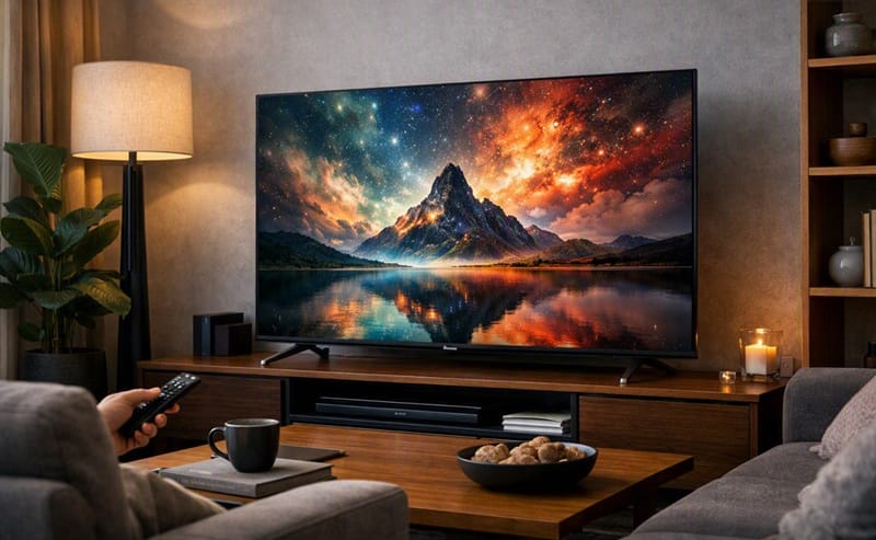 Hisense 55U7SG review — front view on stand