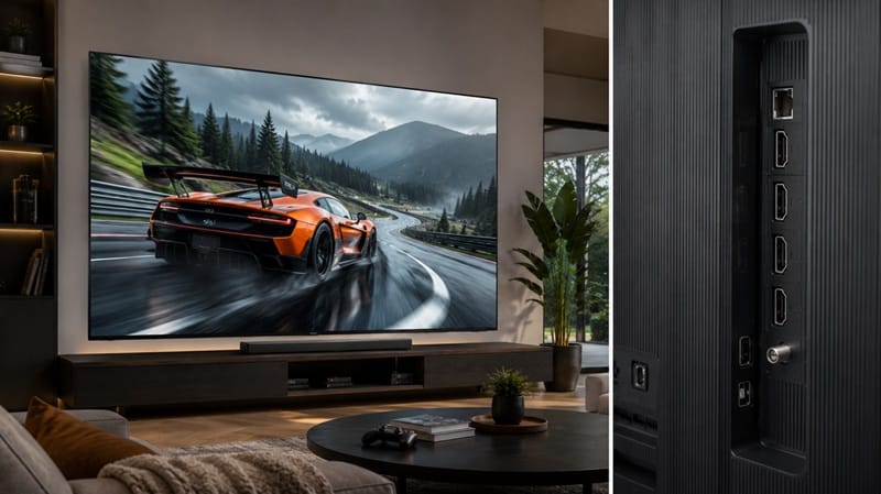 LG 115QNED92B ports and design — HDMI 2.1 connectivity