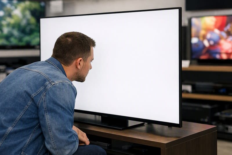 LG OLED panel close-up showing uniformity check