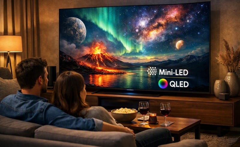 Mini-LED backlight zones vs QLED quantum dot layer diagram