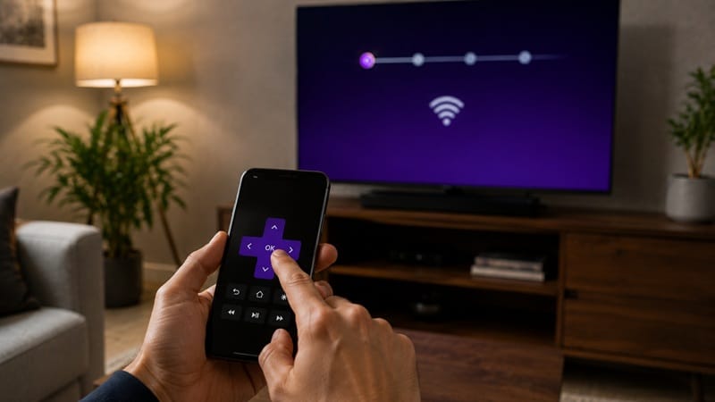 Roku mobile app being used as a TV remote