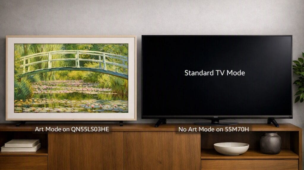 Samsung QN55LS03HE Art Mode display in a living room