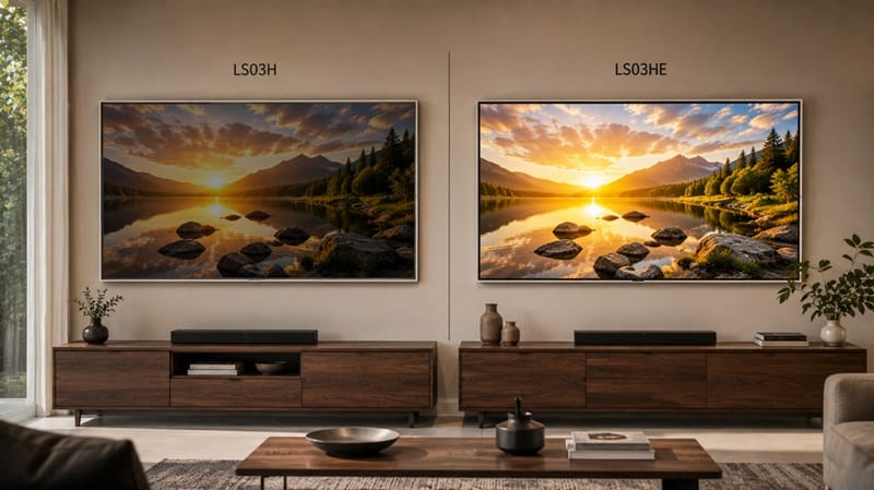 Samsung QN55LS03HE vs QN55LS03H HDR brightness comparison