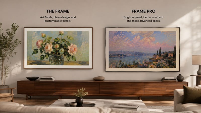 Samsung QN55LS03HE vs QN55LS03H side by side
