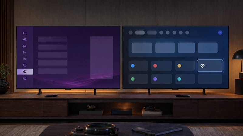 Settings menu comparison between Roku TV and Google TV