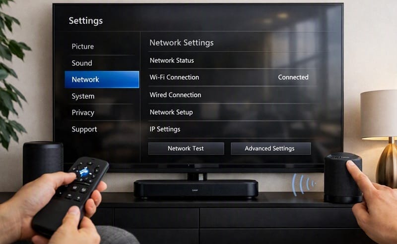 how to connect TV to Wi-Fi — network settings menu