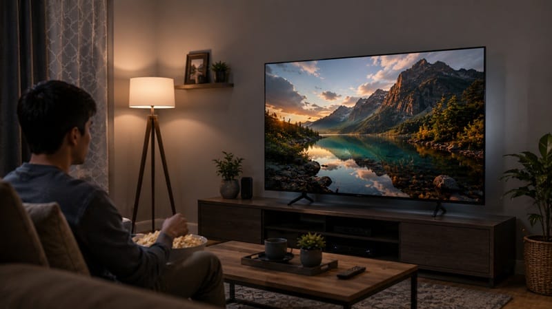 TCL 50F8D in living room — budget QLED real-world use