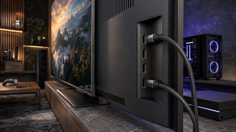 TCL 75QM8L ports and design — HDMI 2.1 connectivity
