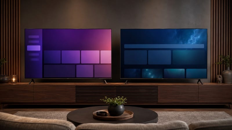 TCL Roku TV home screen next to a TCL Google TV home screen