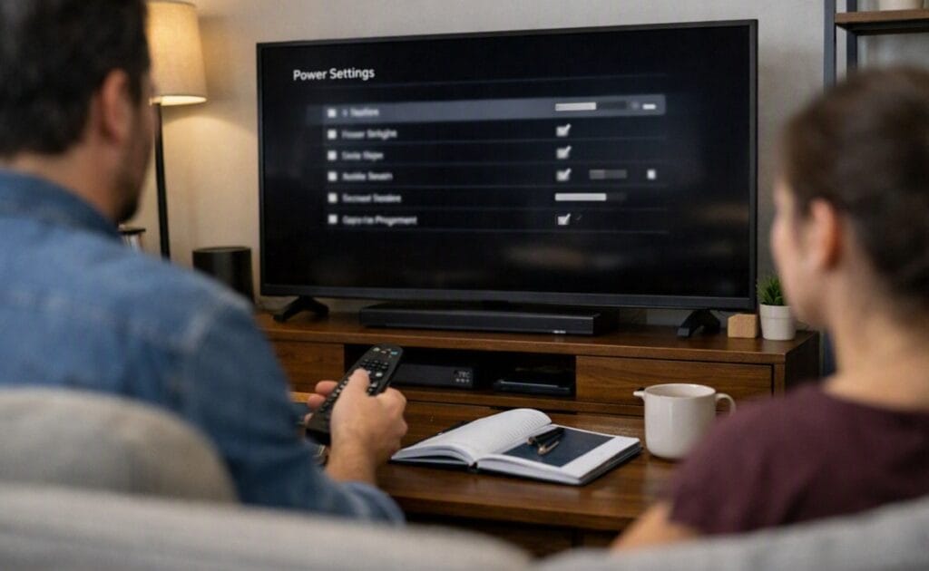 TCL TV power and eco settings menu after repair