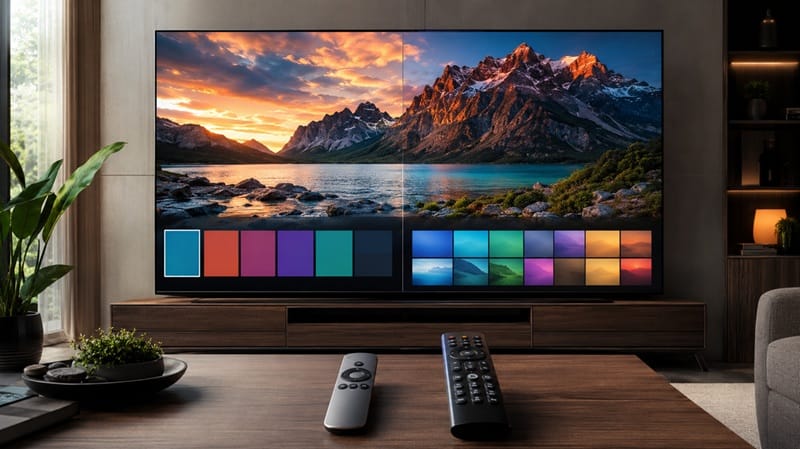 TCL remote control resting on a living room table