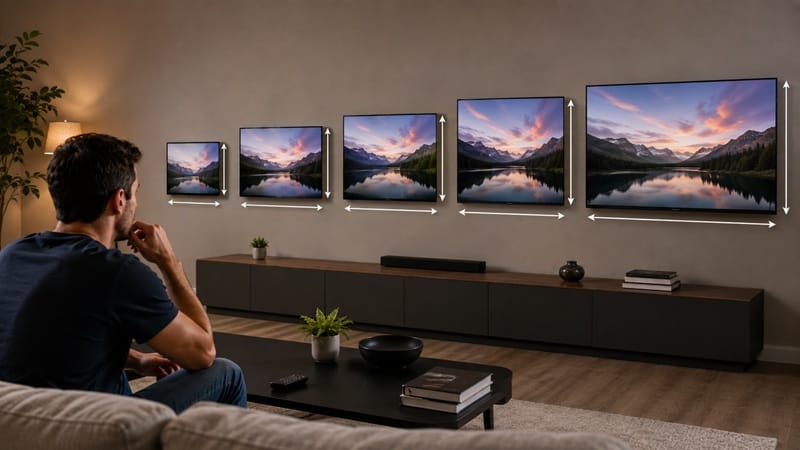 TV dimensions chart showing width and height by screen size