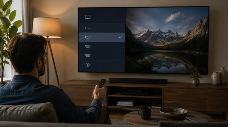 TV input source menu showing HDMI selection