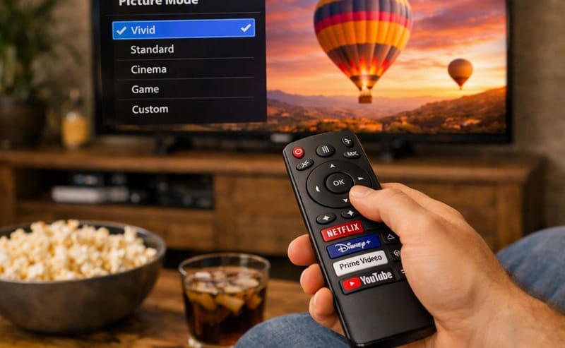 TV picture mode settings menu open