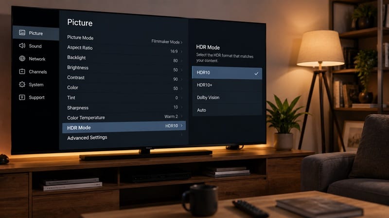 TV picture settings menu HDR mode options