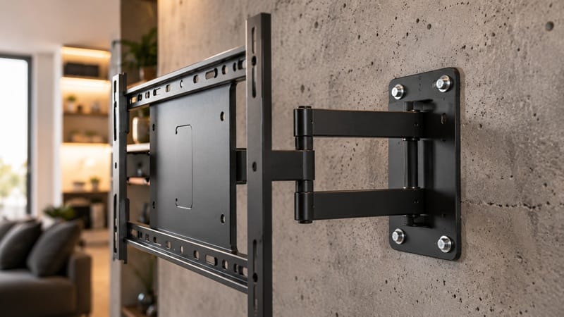 TV wall mount bracket secured into concrete wall