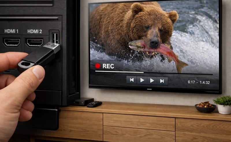 USB hard drive plugged into a smart TV port