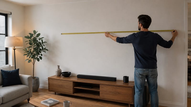Wall space measured before mounting a large TV