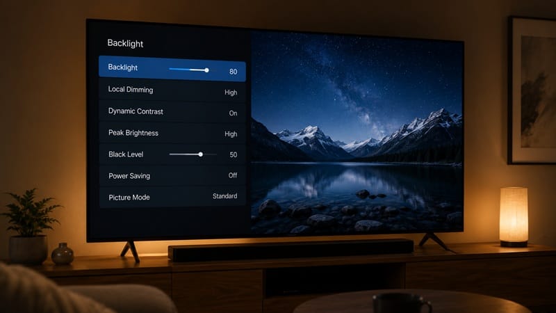 backlight settings menu on a TV