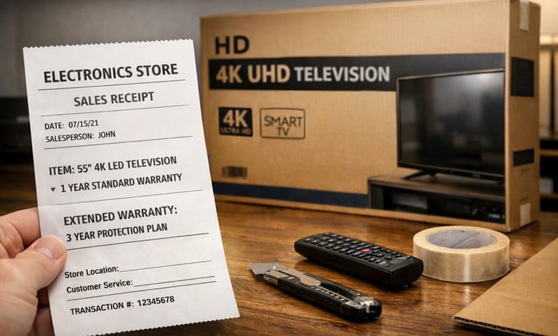 does where you buy a tv affect warranty — receipt and TV box