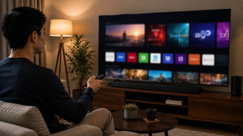 family choosing a streaming app on a smart TV