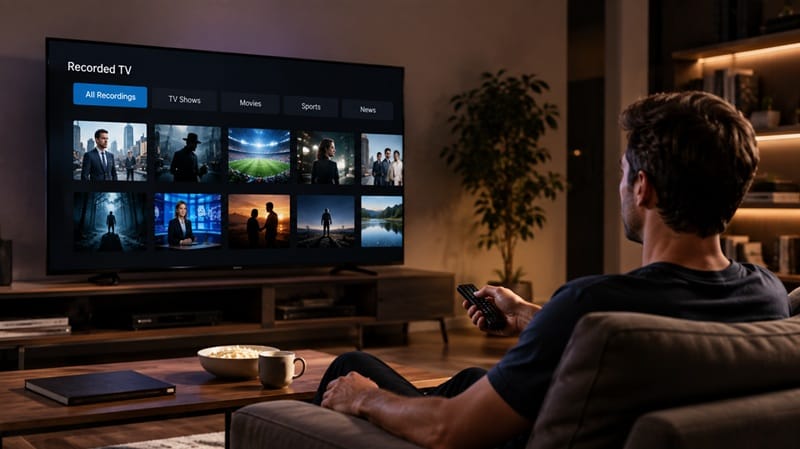 family watching a recorded show together