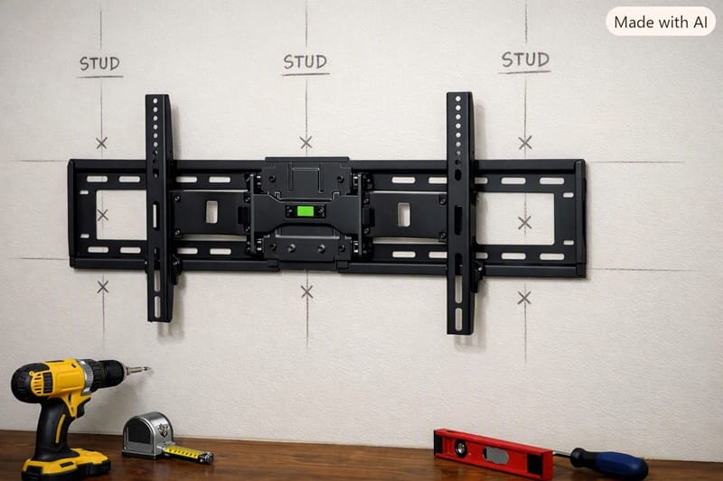 how to mount a TV on a wall — bracket and stud layout