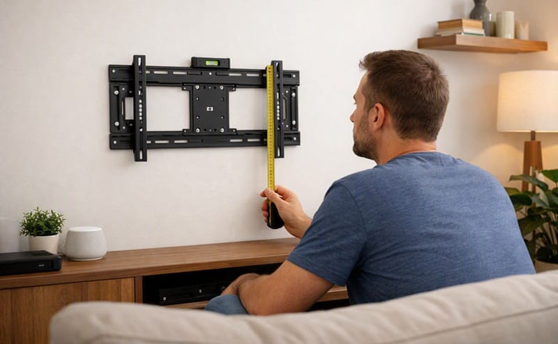 measuring seated eye level before mounting a tv