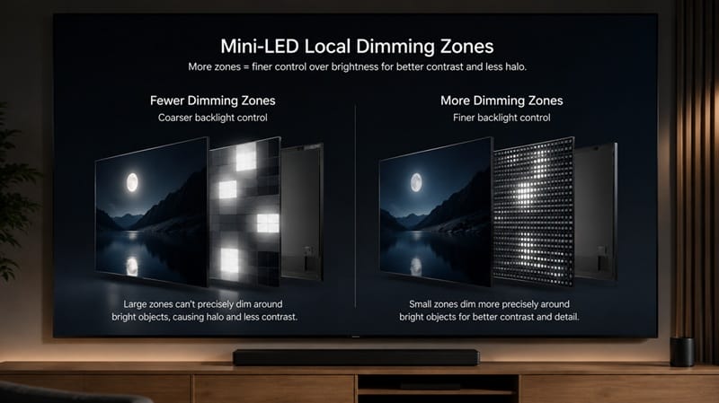 mini-LED backlight local dimming zones diagram