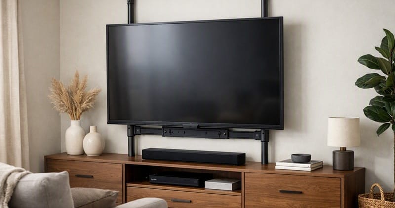 no-drill TV wall mount installed on drywall