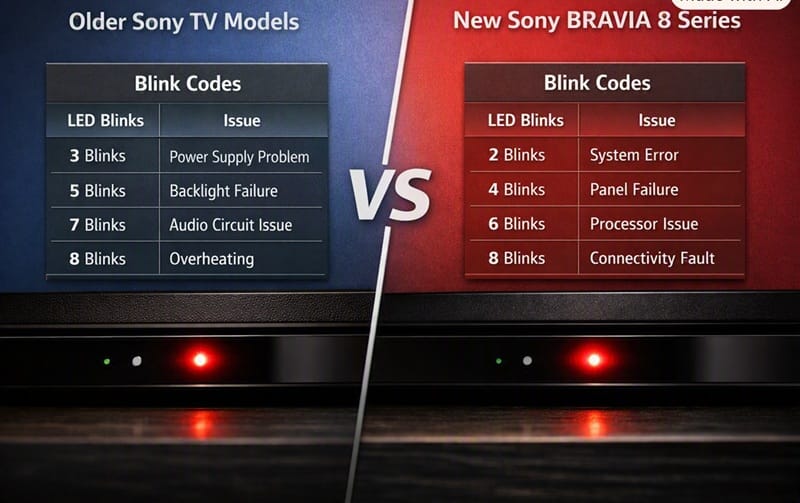old Sony blink code chart versus current Bravia diagnostic light